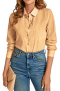 HOCAIES Womens V-Neck Cotton Linen Button-Up Blouse (XX-Large Yellow)